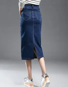 Atsitiktinis džinsai tiesūs sijonai moterų plius dydis vidurio blauzdos imperijos lieknėjimo medvilnės mišinys pavasarį, rudenį naujų mados mygtuką dyf0702