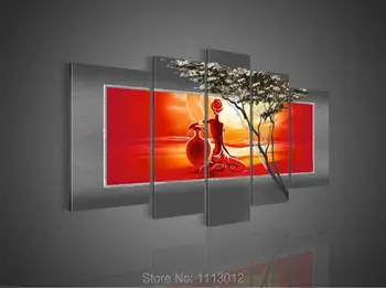 Aukštos Kokybės Handpainted 5vnt Nustatyti Afrikos Raudonai Nuogi Moterų Medžio Aliejaus tapybos Ant Drobės Namo Sienos Meno Apdailos Šiuolaikinės Nuotrauką
