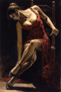 Aukštos kokybės modernių ispanų meno portretas aliejaus tapybai Flamenko Šokėja Ant Kėdės