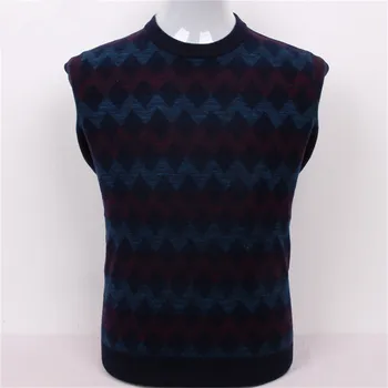 Aukštos kokybės ožkos kašmyro siūlai mezgimo vyrų mados o-kaklo dryžuotas storas megztinis džemperis tamsiai mėlynas 2color S/3XL