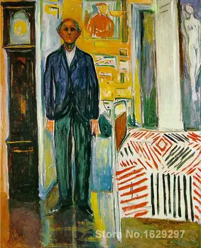 Autoportretas. Tarp laikrodžio ir lova dailininko Edvard Munch šiuolaikinio meno Aukštos kokybės Rankų dažytos