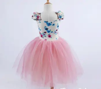 Baleto suknelė mergaitėms gėlių spausdinti tu tu suknelė baleto tutu suknelė-ballerina