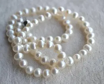 Balta Perlų Papuošalai, 18 Cm 6-7mm Gėlavandenių Perlų Vėrinį, Nekilnojamojo Perlų Vėrinį,Mergina Lasy Papuošalai