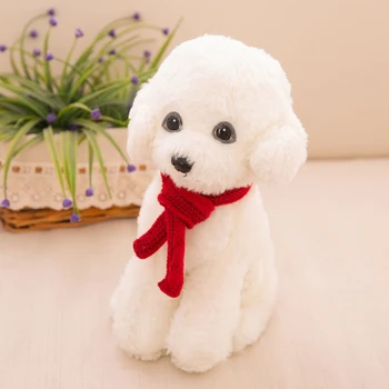 Balta ted šuo, apie 30 cm pliušinis žaislas šalikas šuo lėlės gimtadienio dovana b0800