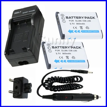 Baterijos (2-Pack) + Kroviklis Sanyo DB-L80, DB-L80, DB-L80U, DB-L80AU Ličio Jonų), 3,7 V,900mAh