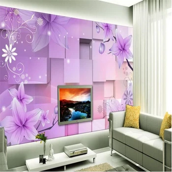 Beibehang 3d custom foto tapetai, sienų freskomis sienų lipdukai 3D Violetinė Svajonė Gėlių TV Wall papel de parede gėlių