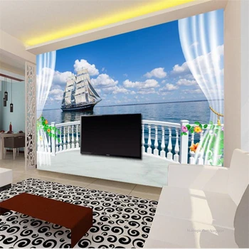 Beibehang 3d tapetai šeimos puošia foną, buriavimas vandenyne 3d vaizdą sėdi kambaryje balkonas kambarys, TV tapetai nustatymo