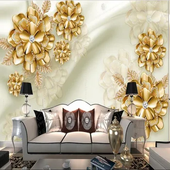 Beibehang Didelis Custom 3D Reljefo aukso Aukso Rožių Papuošalai TV Kambarį Miegamojo Sienos Fone