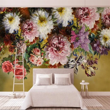 Beibehang Europos retro ranka-dažytos rožės gėlių TV fono sienos užsakymą didelės freskos žalia tapetai papel de parede
