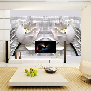 Beibehang foto tapetai, sienų ir 3 d meno šilko medžiagos skiaute popieriaus 3d TV sudaryta sėdi white lotus gėlės didelės freskos sienos popieriaus