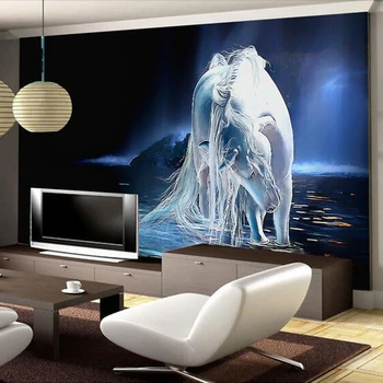 Beibehang Individualų Bet Baltas Arklys Sienos Meno Tapybos Photo 3D Sienos Freskos Tapetai Kambarį, TV Foną Sienos