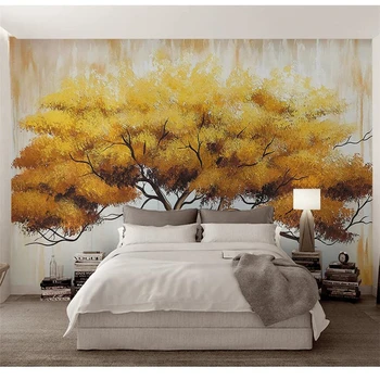Beibehang papel parede Užsakymą tapetai, medžio šilta geltona rankomis dažyti aliejus tapybos medžių fone sienos sienos freskos nuotrauką