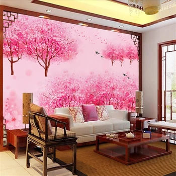 Beibehang Persikų akvarelė TV fono sienos senovės paprasto fono sienos gėlės užsakymą didelės freskos žalia tapetai