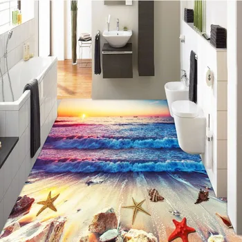 Beibehang saulėlydžio surf beach water grindis, vonios ir virtuvės grindys balkonas PVC tapetai, freskos sienų lipdukai iš 3D