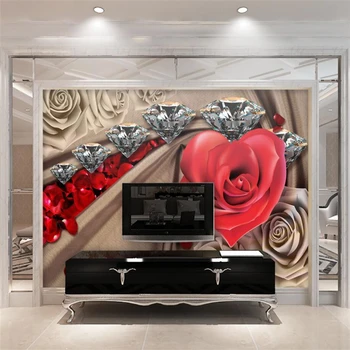 Beibehang Tapetai užsakymą kambarį miegamajame prabangus romantiškas diamond rose 3D stereo freskos TV foną, sienos, namo apdailos