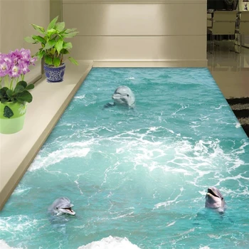 Beibehang Užsakymą 3D grindų lipdukai Bangų, delfinų 3D grindys lipnios grindų pasta papel de parede tėtis peint