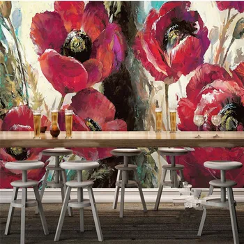 Beibehang Užsakymą 3d iliustracijos freskos Europos retro raudonos aguonos gėlių tapybos fono sienos kambarį papel de parede