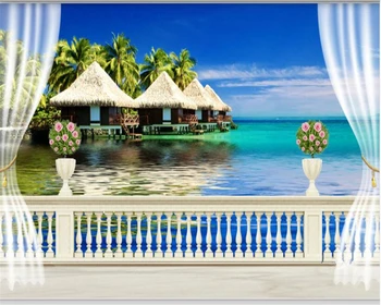 Beibehang Užsakymą asmenybės šilko audinio tapetai, gražus sea view 3D balkonas kraštovaizdžio TV fono sienos 3d tapetai tapety