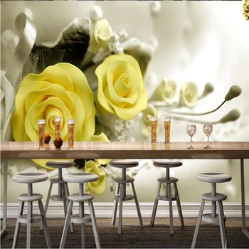 Beibehang Užsakymą didelio masto freskomis 3d geltona rožė laimingas gėlių mados medžiaga TV foną tapetai papel de parede