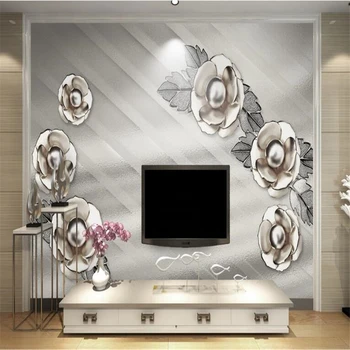 Beibehang Užsakymą didelis, šviežias, lengvas, prabangus elegantiškas 3D stereo metalo papuošalai, gėlės TV ekrane, neaustinės medžiagos, super žalia tapetai