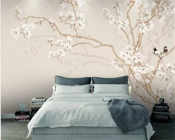 Beibehang Užsakymą paprasto Magnolija Kinijos ranka-dažytos gėlės ir paukščiai fono Europos stilius, dekoratyvinis painting3d tapetai