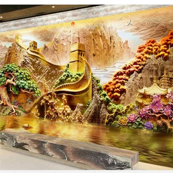 Beibehang Užsakymą tapetai, 3d foto freskos gražus upės kalnų 3D reljefo fone tapety freskomis tapetai, sienų ir 3 d