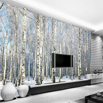 Beibehang Užsakymą tapetai balti beržai miško sniego kraštovaizdžio televizijos fone kambarį miegamojo sienų apdaila