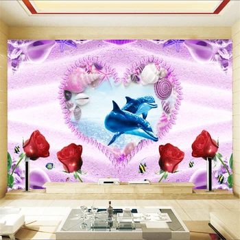 Beibehang Užsakymą Tapetai Didelis Sieninis 3D Stereo Love Delfinų Tapetų Siena Lipdukas Šiuolaikinės Fono Sienos papel de parede