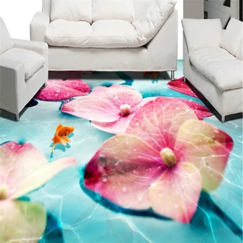 Beibehang Užsakymą tapetai freskomis nuotraukos, HD rausvos gėlės karosas vonios kambarys 3D grindų plytelės storesnis dėvėjimuisi atsparios sienos popieriaus