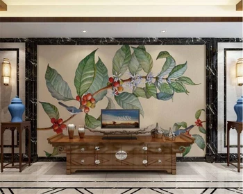 Beibehang Užsakymą tapetai, freskos Gėlės ir paukščiai, lapai, šakos vertus, dažytos sienos fone 3d tapetai papel de parede