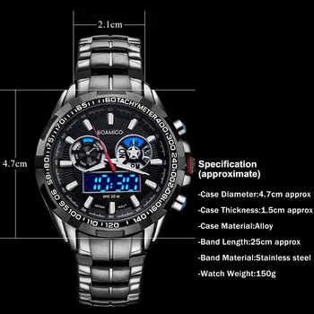 BOAMIGO Prekės Vyrų Sporto Laikrodžiai Atsitiktinis Kvarciniai Laikrodžiai Prabanga Karinės LED Skaitmeniniai Laikrodžiai Plieno, atsparus Vandeniui Laikrodžiai Reloj