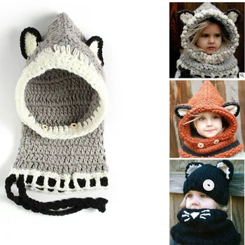 BomHCS Kūdikių Skrybėlės, Kepurės Kačių Ausų Skara Žiemos Vaikų Rankų Darbo Megztos Beanie