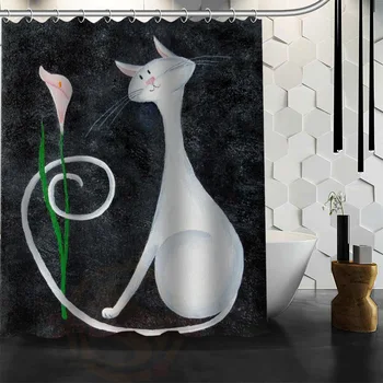 Custom Gražių animacinių filmų katės Dušo Užuolaidos Vandeniui Vonios kambarys Audinio Dušo Užuolaidos daugiau dydžio Vonios kambarys dekoro variou