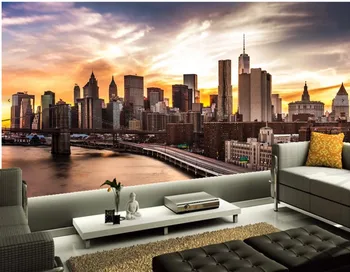 Custom JAV Dangoraižių Upių, Kelių, Dangus Naktį Brooklyn Miestų tapetai,gyvenamasis kambarys su sofa-lova, tv wall miegamojo foto sienų tapetai