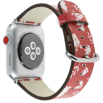 DAHASE šiaurės Elnių Kalėdų Kojinę Dovanų Odinis Dirželis, Apple Watch Band Serijos 1/2/3 Gėlių Gėlių Watchbands 42mm 38mm