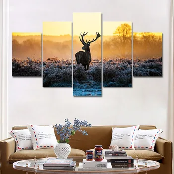 Deer Painting Wall Pictures for Living Room 5 Pieces Animal Wall Painting Art Picture Poster Home Decoration Canvas