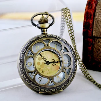 Didmeninė mados kvarco kišenėje žiūrėti karoliai retro vintage fob laikrodžiai geros kokybės panele, mergina naujas bronza, auksas, aukso žiedlapis