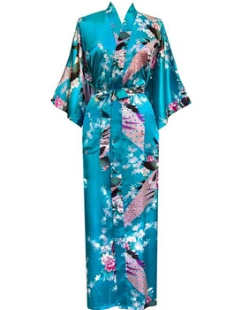 Ežero mėlyna Mados Moterų Povas Ilgai Kimono Vonia, Chalatas, Pižamą Suknelė Yukata Chalatas Sleepwear Su Diržo S M L XL XXL XXXL