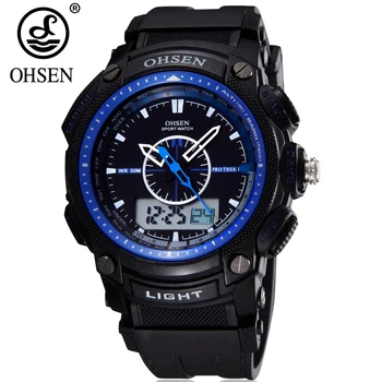 Garsus Mados Prekės ženklo OHSEN Lauko Sporto Žmogus, Analoginis Laikrodis Kvarcinis Skaitmeninis Mens Watch Vandeniui Vyrų Gumos Dirželis Relojoes