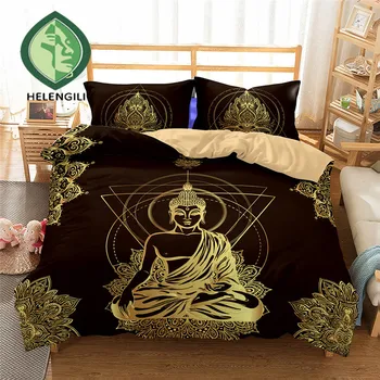 HELENGILI 3D Patalynės Komplektas Budizmas Spausdinti Antklode padengti nustatyti tikroviška patalyne su užvalkalas lova nustatyti namų Tekstilės #2-02