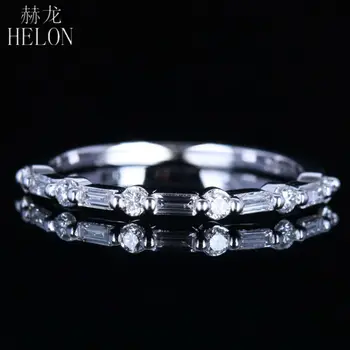 HELON Originali Gamtinių Deimantų Metines Bauda Juostos Kietosios 10K Balto Aukso Sužadėtuvių, Vestuvių Unikali Moterų Papuošalai Žiedas