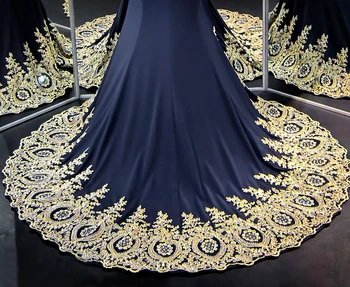 Ilga Elegantiška Prom Dress 2018 Undinė Vien Samtelis Iškirpte Zawalcowany Aukso Nėrinių Afrikos Tamsiai Mėlyna Dviejų Dalių Prom Dresses