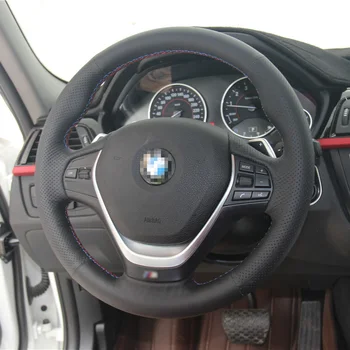 Ipoboo Naujas Anti Slip Juodas Odinis Vairas Dygsnio apie Wrap Padengti BMW 320Li 2013