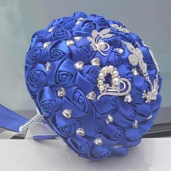 JaneVini 2018 Royal Blue Crystal Vestuvių Puokštės, Vestuvių Dirbtinis Satino Gėlių Rose Vestuvių Accesssories Buque De Noiva