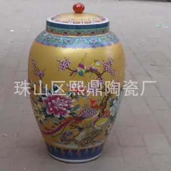 Jingdezhen Keraminiai indeliai migang auksinis bijūnas gėlės, keramikos, emalio uždarąja jar saugojimo talpa 50 kg pakrauta