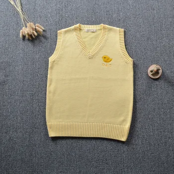 JK Uniformas Japonijos Cosplay Geltona viščiukų siuvinėjimo modelio megztinis liemenė