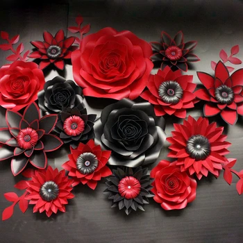 Juoda su Raudona Dirbtinis Kartonas Popierius Rožių gėlių sienos Įvykio apdailos Vestuvių gėlių fonas