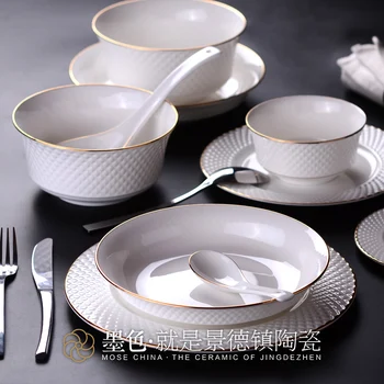Juodas kostiumas Jingdezhen patiekalų kaulų kinijos stalo 50 galva buitinės keramikos patiekalus ir patiekalus paprastas atleidimas Jinling
