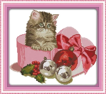 Kalėdų dovana - katė kryželiu rinkinys 14ct 11ct prieš antspaudu drobės kryžiaus susiuvimo gyvūnų siuvinėjimo 