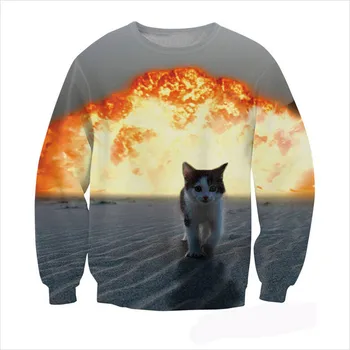 Katė Sprogimo Crewneck Palaidinukė pasaulių mielais kačiukas pėsčiomis ugnies ir sprogimo Prakaitavimas Moterų/Vyrų Megztinis Viršūnes Atsitiktinis Hoodies